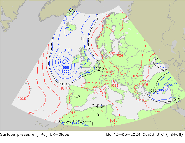 Pressione al suolo UK-Global lun 13.05.2024 00 UTC