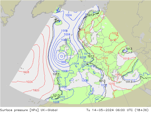 Pressione al suolo UK-Global mar 14.05.2024 06 UTC