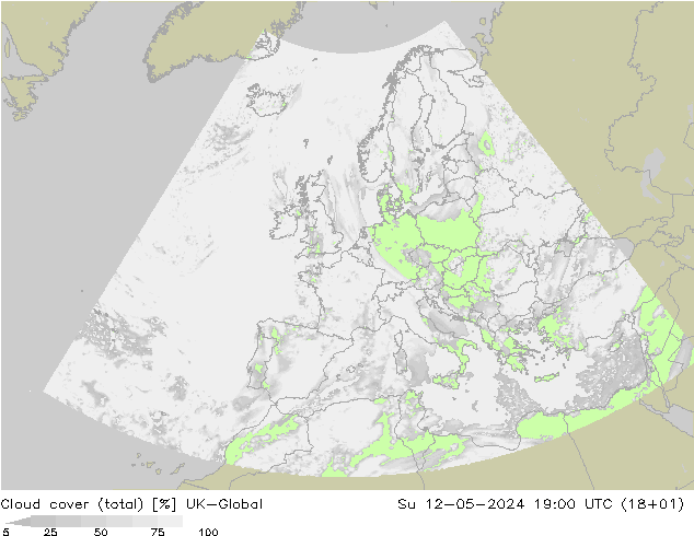 Cloud cover (total) UK-Global Ne 12.05.2024 19 UTC