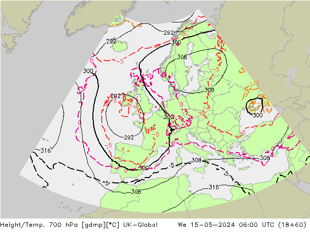 Height/Temp. 700 hPa UK-Global mer 15.05.2024 06 UTC
