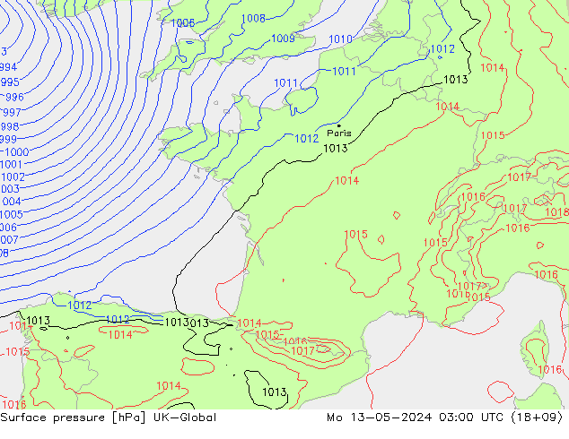 Luchtdruk (Grond) UK-Global ma 13.05.2024 03 UTC