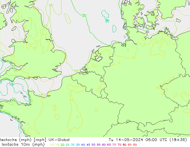Isotachs (mph) UK-Global Tu 14.05.2024 06 UTC