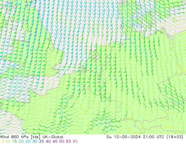 Wind 850 hPa UK-Global zo 12.05.2024 21 UTC