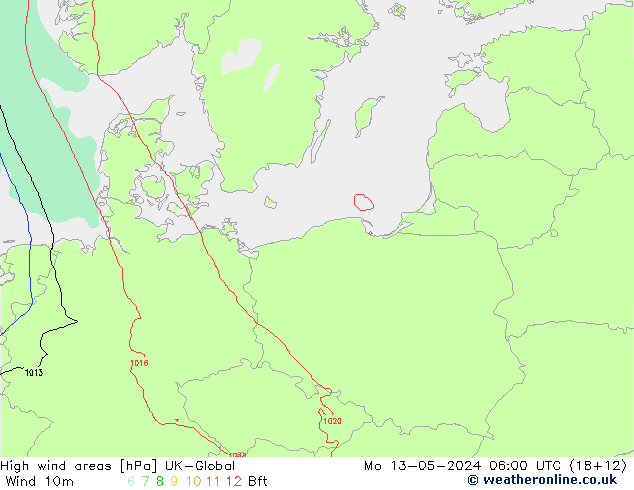 High wind areas UK-Global Po 13.05.2024 06 UTC