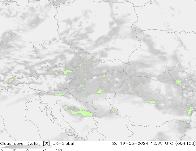 Cloud cover (total) UK-Global Su 19.05.2024 12 UTC