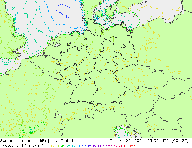 Isotachs (kph) UK-Global mar 14.05.2024 03 UTC