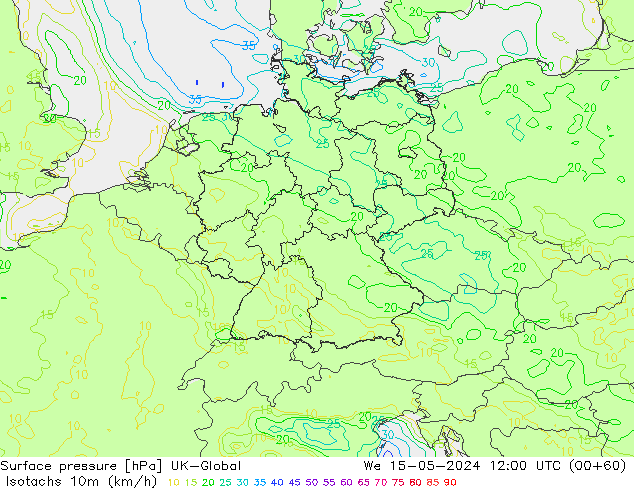 Isotachs (kph) UK-Global ср 15.05.2024 12 UTC