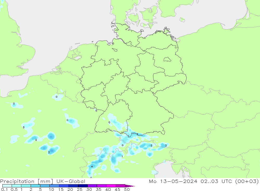 Precipitation UK-Global Mo 13.05.2024 03 UTC