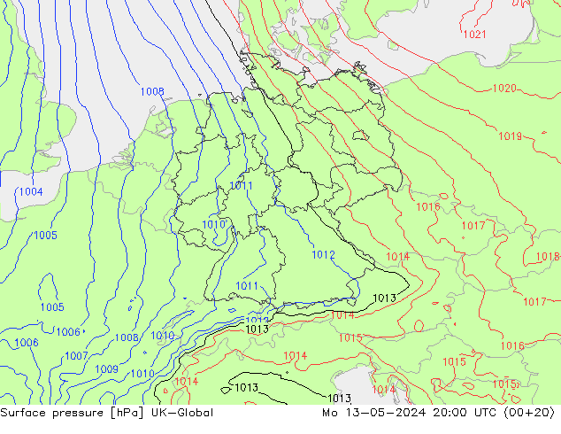 地面气压 UK-Global 星期一 13.05.2024 20 UTC