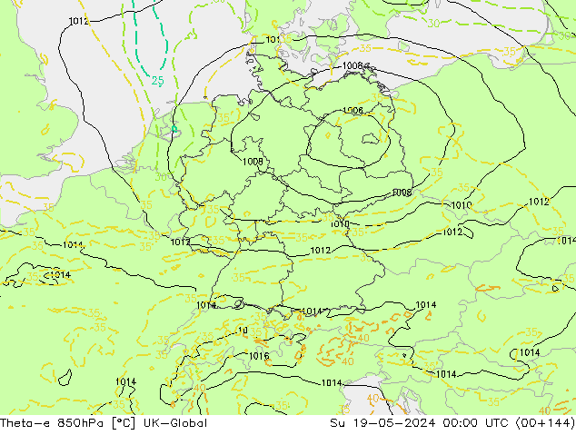 Theta-e 850гПа UK-Global Вс 19.05.2024 00 UTC
