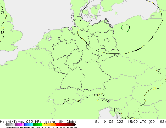 Géop./Temp. 950 hPa UK-Global dim 19.05.2024 18 UTC