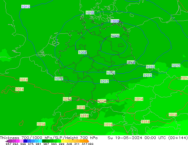 Thck 700-1000 hPa UK-Global dim 19.05.2024 00 UTC