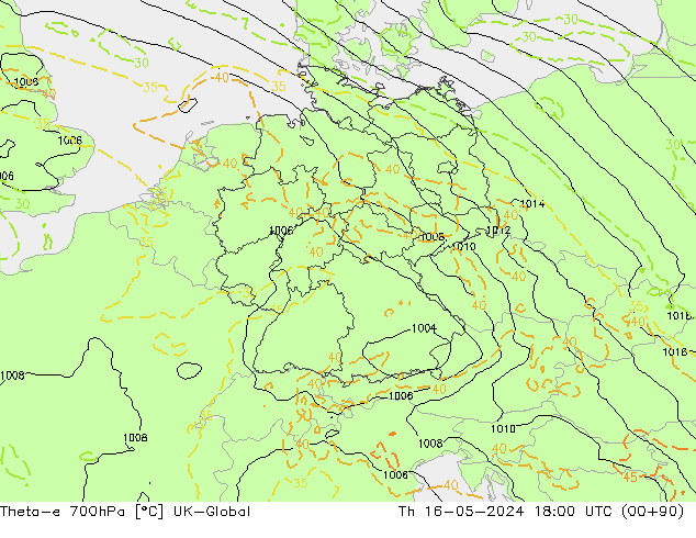 Theta-e 700hPa UK-Global Čt 16.05.2024 18 UTC