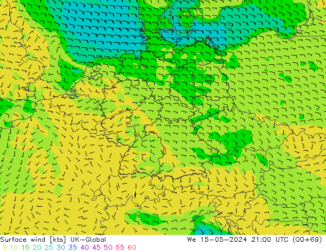Surface wind UK-Global St 15.05.2024 21 UTC