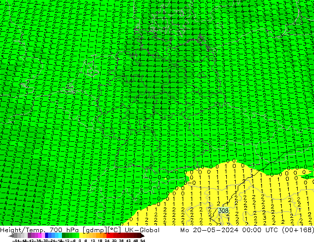 Height/Temp. 700 гПа UK-Global пн 20.05.2024 00 UTC