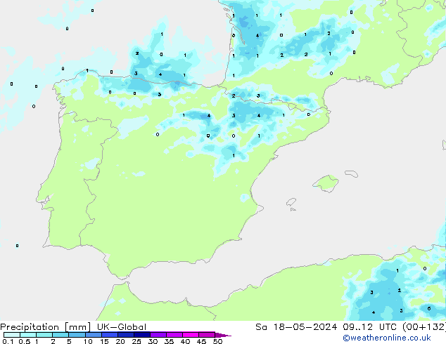 Precipitazione UK-Global sab 18.05.2024 12 UTC