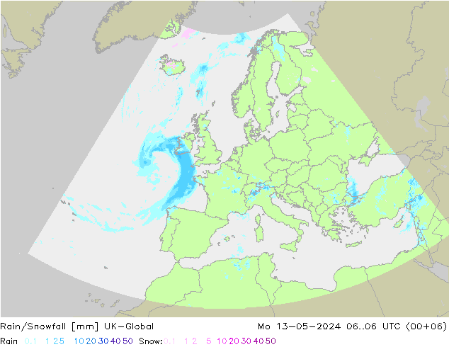 Rain/Snowfall UK-Global 星期一 13.05.2024 06 UTC