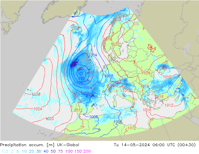 Precipitation accum. UK-Global Ter 14.05.2024 06 UTC