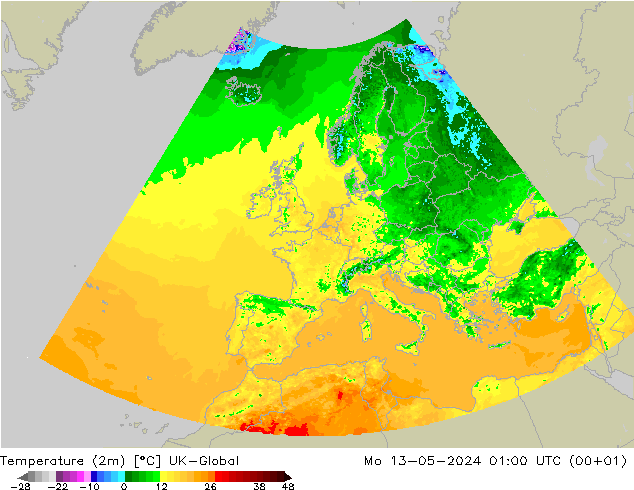 Temperaturkarte (2m) UK-Global Mo 13.05.2024 01 UTC
