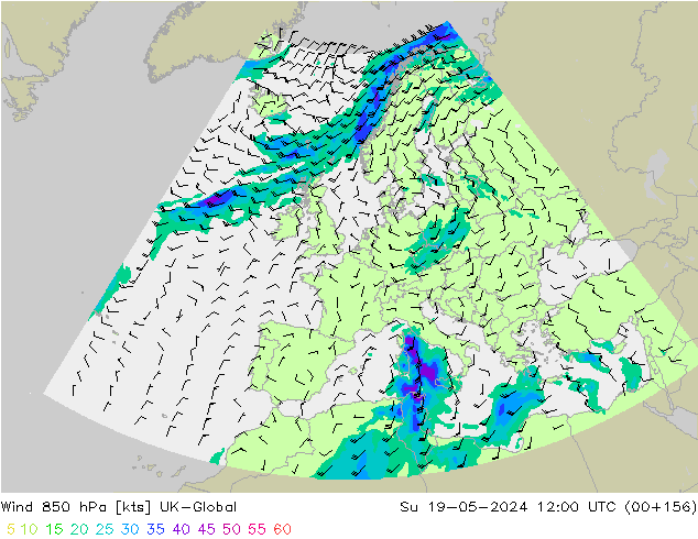 Vent 850 hPa UK-Global dim 19.05.2024 12 UTC