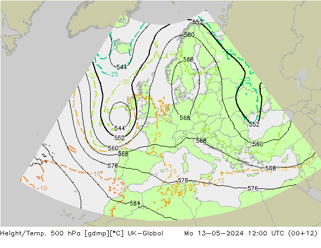 Height/Temp. 500 hPa UK-Global Mo 13.05.2024 12 UTC