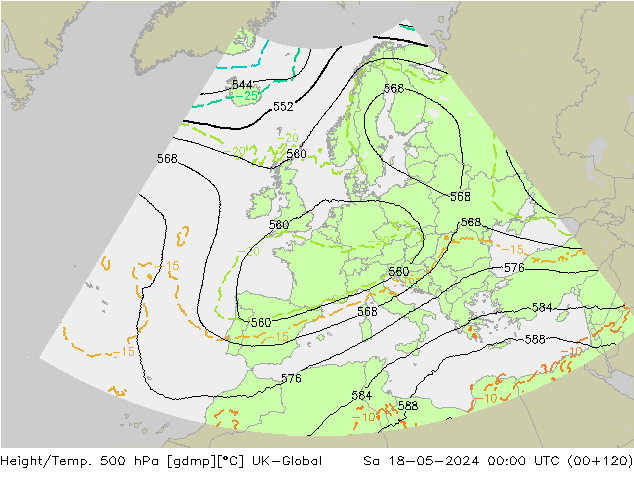 Yükseklik/Sıc. 500 hPa UK-Global Cts 18.05.2024 00 UTC