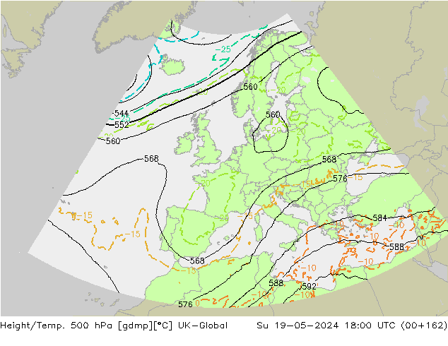 Yükseklik/Sıc. 500 hPa UK-Global Paz 19.05.2024 18 UTC