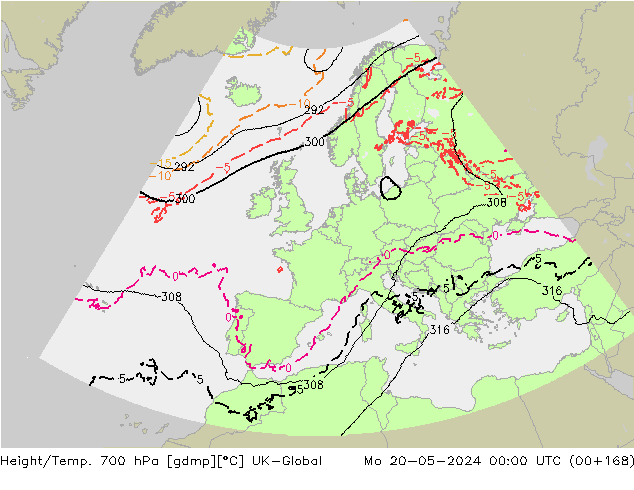 Height/Temp. 700 hPa UK-Global Mo 20.05.2024 00 UTC