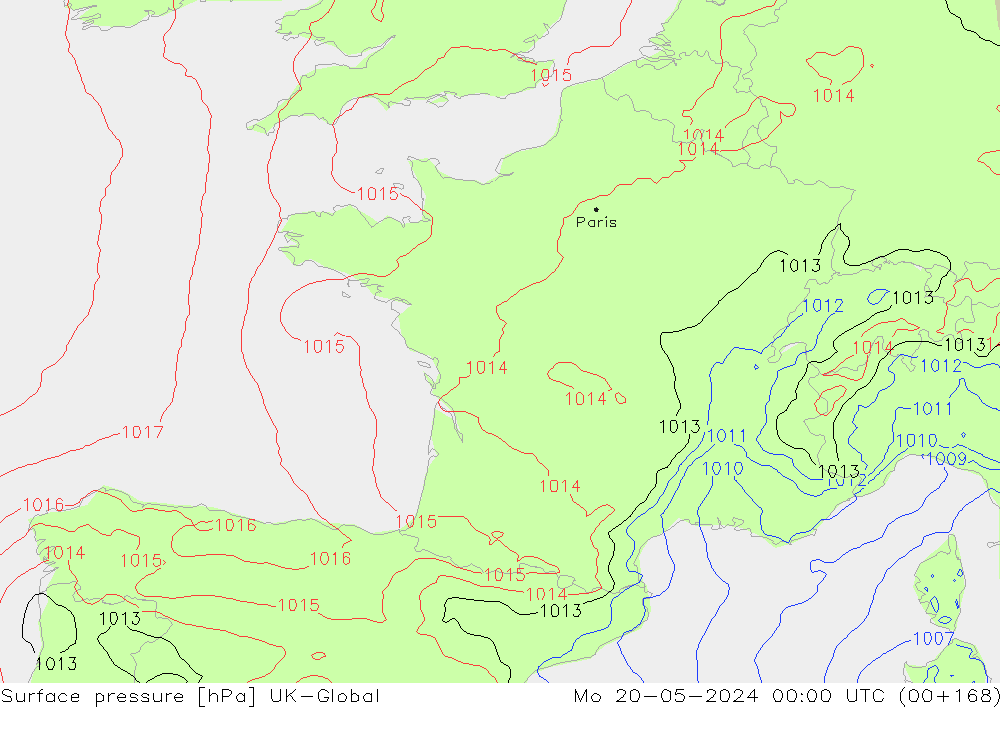 Surface pressure UK-Global Mo 20.05.2024 00 UTC