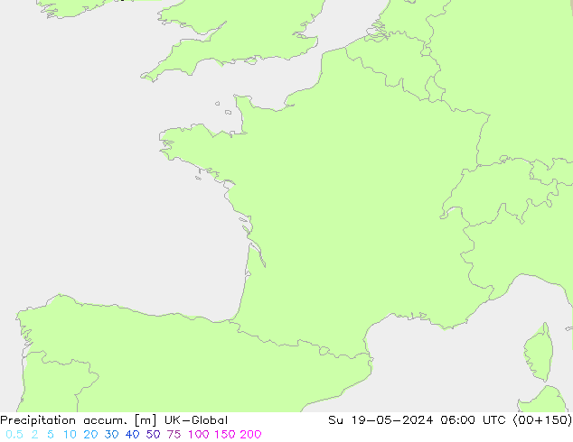 Précipitation accum. UK-Global dim 19.05.2024 06 UTC