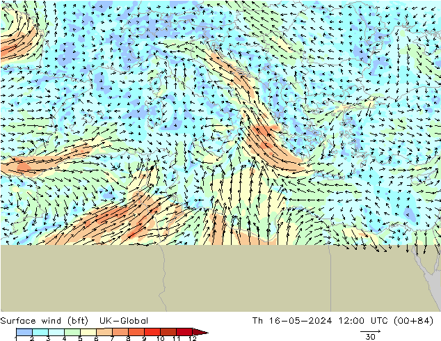 wiatr 10 m (bft) UK-Global czw. 16.05.2024 12 UTC