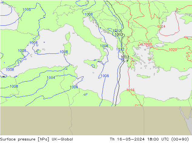 приземное давление UK-Global чт 16.05.2024 18 UTC