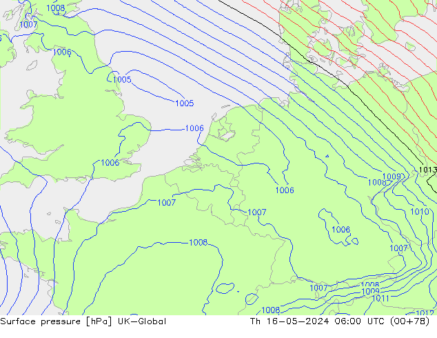 Surface pressure UK-Global Th 16.05.2024 06 UTC