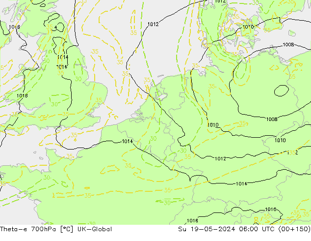Theta-e 700hPa UK-Global Su 19.05.2024 06 UTC