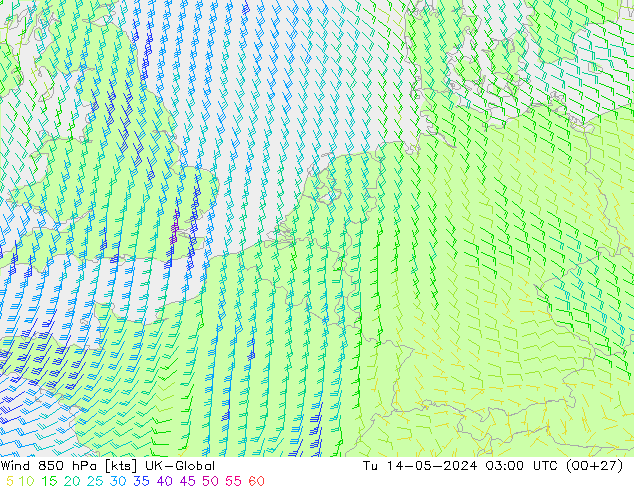 wiatr 850 hPa UK-Global wto. 14.05.2024 03 UTC