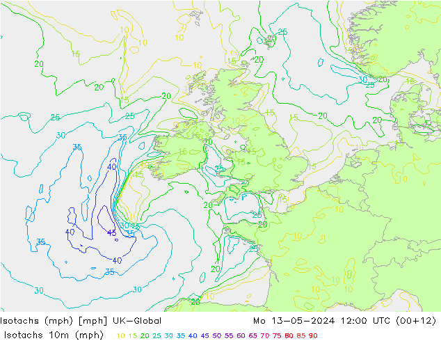 Isotaca (mph) UK-Global lun 13.05.2024 12 UTC