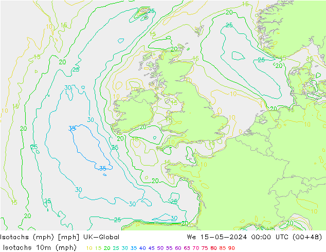 Isotachen (mph) UK-Global wo 15.05.2024 00 UTC