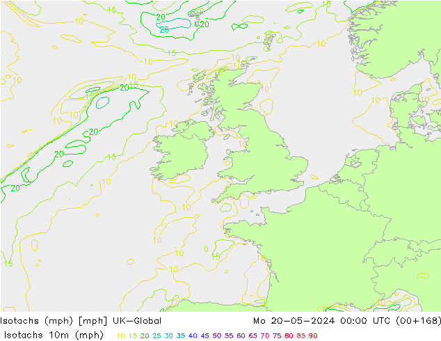 Isotachs (mph) UK-Global пн 20.05.2024 00 UTC