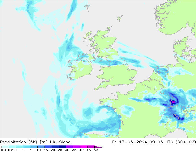Precipitazione (6h) UK-Global ven 17.05.2024 06 UTC