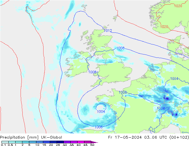 Precipitation UK-Global Fr 17.05.2024 06 UTC