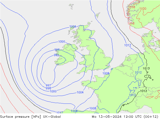 Luchtdruk (Grond) UK-Global ma 13.05.2024 12 UTC