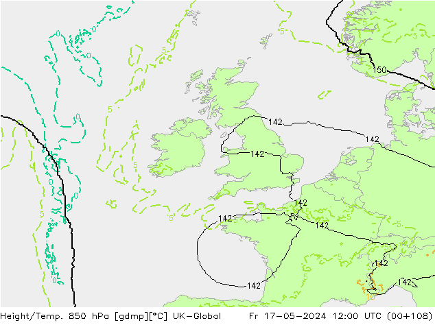 Height/Temp. 850 hPa UK-Global Fr 17.05.2024 12 UTC