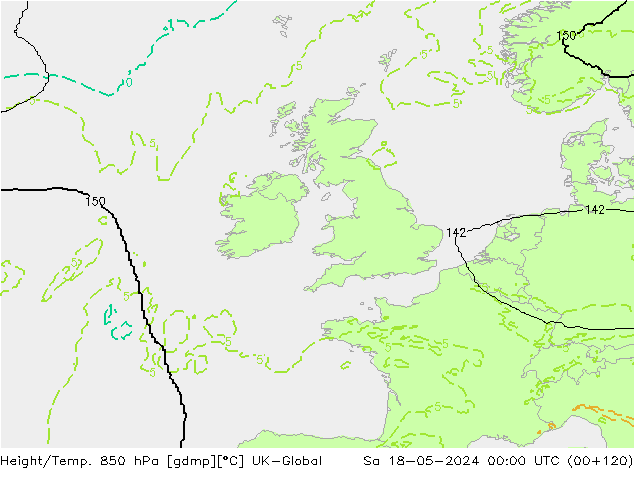 Height/Temp. 850 hPa UK-Global so. 18.05.2024 00 UTC