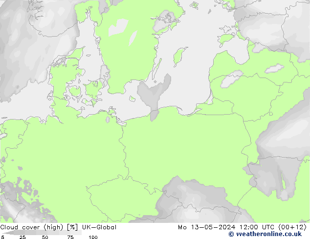 Cloud cover (high) UK-Global Mo 13.05.2024 12 UTC