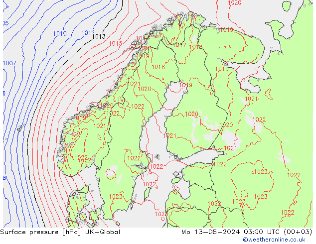 地面气压 UK-Global 星期一 13.05.2024 03 UTC