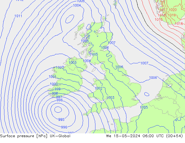 pressão do solo UK-Global Qua 15.05.2024 06 UTC
