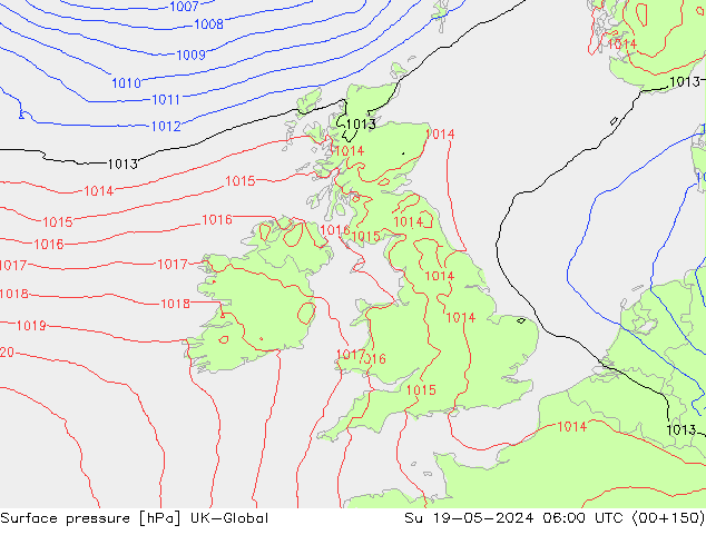 Presión superficial UK-Global dom 19.05.2024 06 UTC