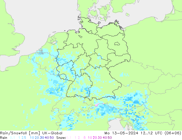 Regen/Schneefall UK-Global Mo 13.05.2024 12 UTC