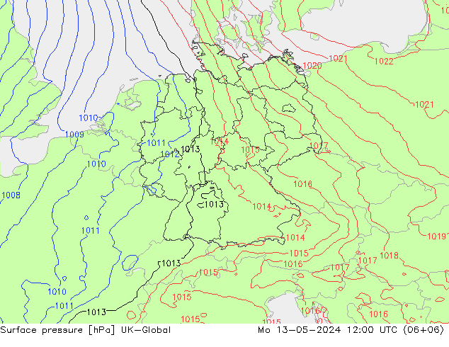 Presión superficial UK-Global lun 13.05.2024 12 UTC