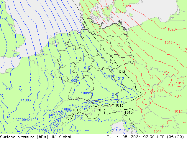 Pressione al suolo UK-Global mar 14.05.2024 02 UTC
